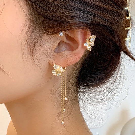 Butterfly Tassel Ear Clip Long Female Non-piercing Earrings