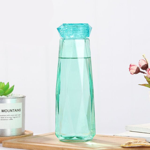 Crystal Glass Cup With Lid Glass Water Bottle Creative Rhombus Glass Cup Dazzling Diamond Glass Gift Cups Couples Mugs Drinkware