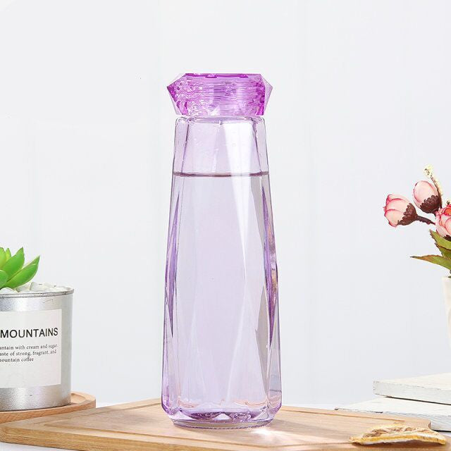 Crystal Glass Cup With Lid Glass Water Bottle Creative Rhombus Glass Cup Dazzling Diamond Glass Gift Cups Couples Mugs Drinkware